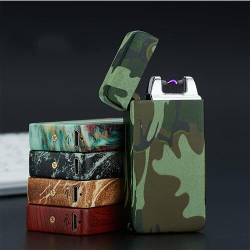 2PCS/LOT Creative High Quality Wood Grain Pulsed ARC Electronic USB Rechargeable Windproof Flameless Lighter