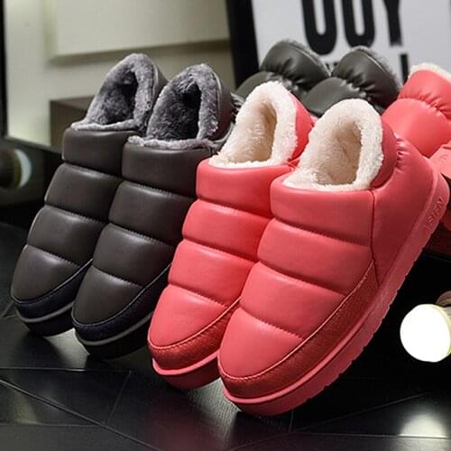 Women Boots slippers Winter Fur Snow Ankle Boots Fashion Platform Leather Waterproof Slippers Outdoor Warm casual Couples shoes