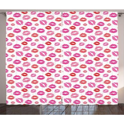 Pink Lips Curtains Feminine Modern Lipstick Stains Satin Fabric Drapes for Living Room Bedroom 2 Panel Window Set