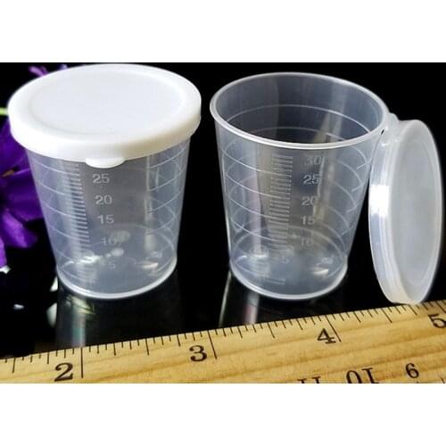 10Pcs 30ml Plastic Liquid Measuring Cups Transparent Medicine Measure Cups Storage Samples Craft Glue Paint Pot With Cap