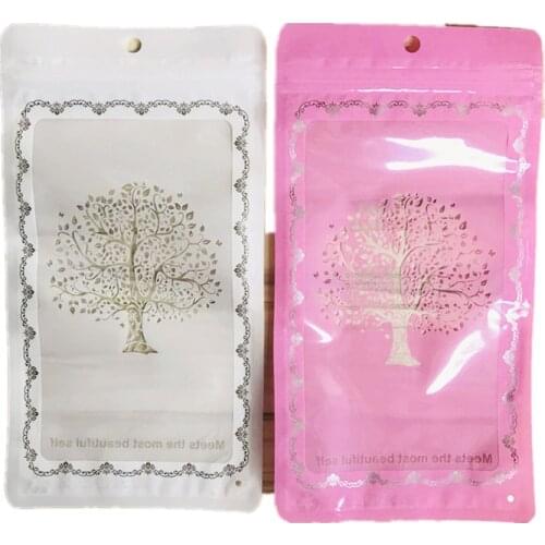 100pcs Pink/White Plastic Zip Lock Bag Socks Packaging Storage Bags Small Pouch Package