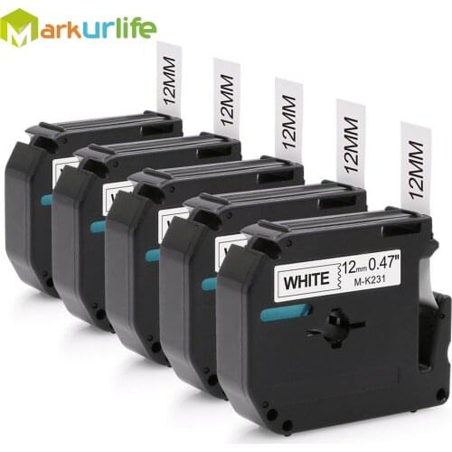 5pcs/lot Black on White 12mm*8m Printer Ribbon Compatible for Brother p-touch Label Printer Tape MK231 MK 231 M-K231 MK-231