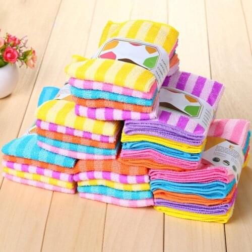 5Pcs Wash Cleaning Microfiber Towel Water Kitchen Dining Striped Duster Cloth