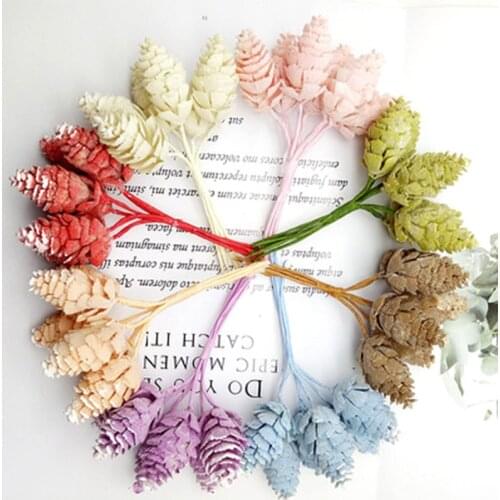 6pcs Artificial Flowers Plastic Pineapple Grass Artificial Pine Nuts Cones for Wedding Christmas Decoration DIY scrapbooking