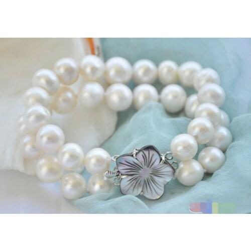 Free shipping P5314 2row 8" 12mm ROUND WHITE Freshwater cultured PEARL BRACELET @^Noble style Natural Fine jewe