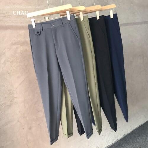 Spring Summer New ArmyGreen Men Pants Business Casual Drape Suit Breathable Male Nine Points Little Feet Suit Pants trousers