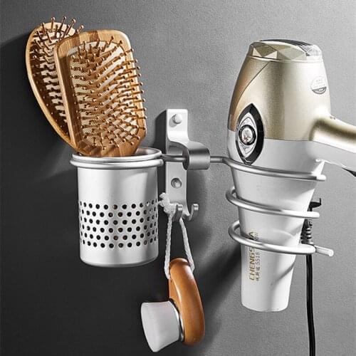 Household Bathroom Wall Mount Hair Dryer Sub Space Aluminum Hair Dryer Storage Rack Bathroom Shelf Bathroom Storage Corner Shelf