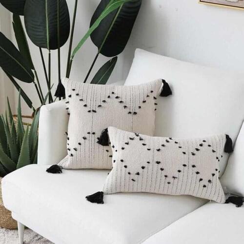 White Black Geometric Cushion Cover Tassels Pillow Cover Woven for Home Decoration Sofa Bed 45x45cm/30x50cm