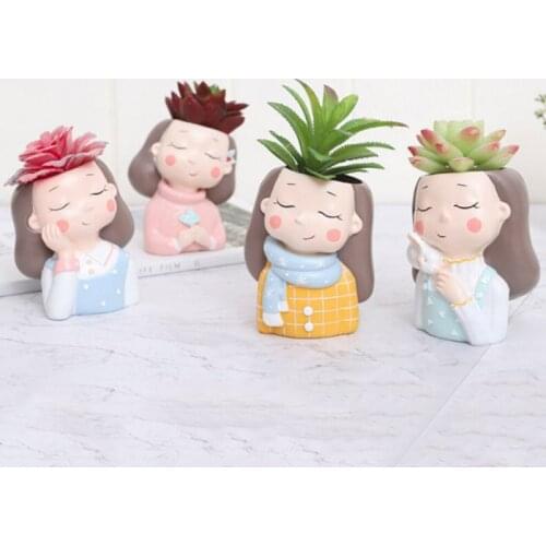 Flower Pots Cute Girls Shaped Succulent Cactus Flower Pot/Plant Pots/Planter/Container Home Garden Office Desktop Decoration