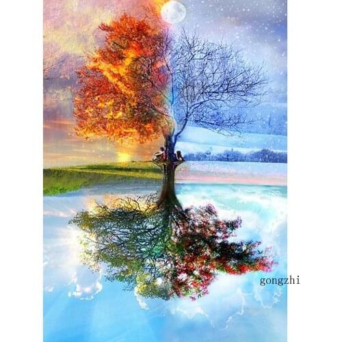 Diy 5D Full Diamond Painting Four Seasons Colorful Scenery Sun and Moon Diamond Embroidery Needlework Patterns Rhinestone Kits