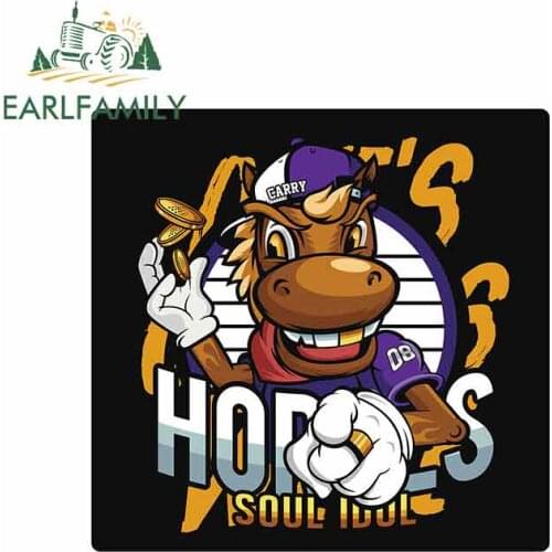 EARLFAMILY 13cm x 12.6cm for Horse Taking Money Cartoon Car Stickers RV VAN DIY Fine Decal Bumper Trunk Truck Graphics Vinyl JDM