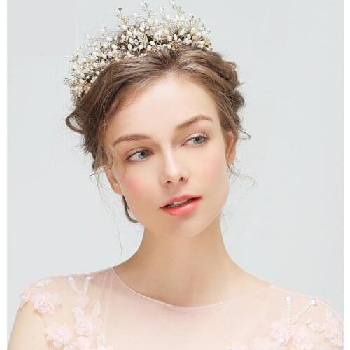 European American Style Hot Selling Headdress Bride Double Freshwater Pearl Crown Handmade Headband Wedding Jewelry