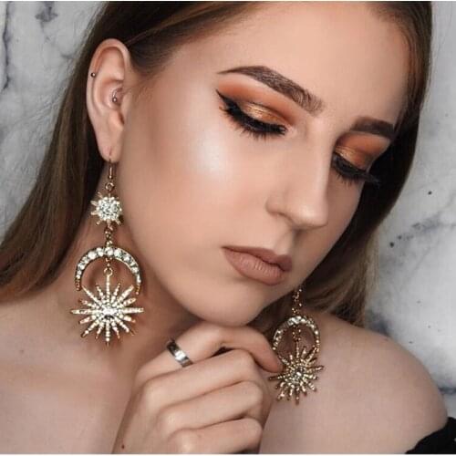 Itenice New Design Shiny Crystal Star Moon Drop Earrings Bohemia Charm Rhinestone Earrings For Women 2019 Fashion Jewelry Gifts