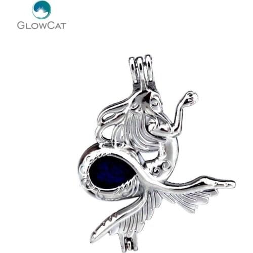 K307 5pcs/lot Silver Big Tail Mermaid Pearl Beads Cage Pendant Fairytale Party Essential Oil Diffuser