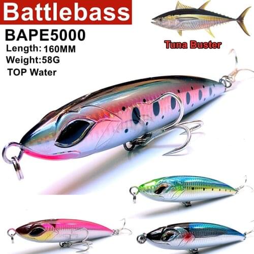 BATTLEBASS 160mm/58g Pencil New Laser-Surface Fishing Lure Steel-Wire-Joint Body 3x-Strength Hook For Tuna GT Big Fish