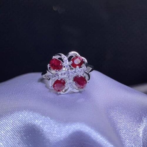 S925 silver Natural red ruby gem ring natural gemstone ring Luxurious Clover geometry flower woman girl wedding gift jewelry