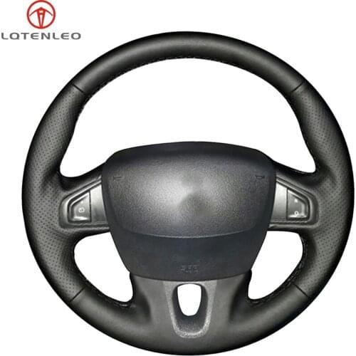 LQTENLEO Black Genuine Leather Car Steering Wheel Cover For Renault Scenic (Grand Scenic) 2009-2016 Kangoo 2014-2019