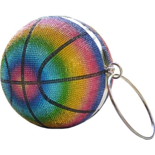 M68C Basketball Shaped Clutch Bags Rhinestones Evening Purse Glitter Ball Handbag Street Sport Style for Women Girls