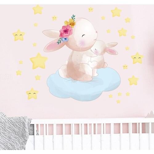 Mother Rabbit and Baby Bunny Wall Stickers for Baby Bedroom Kids room Wall Decor Art Home Decor Wall Posters