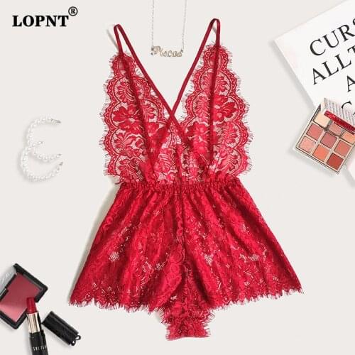 LOPNT 2021 New Open Back Pajamas Women Lace See-through One-piece Sling Skirt Sleepwear Bandage Hollow Multicolor Sexy Lingerie