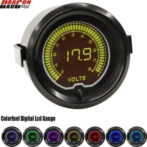 Dragon gauge 52mm Sunglasses 7 Colors Backlight LCD Digital Auto Car Motorcycle 8-18 Volt Voltage Meter