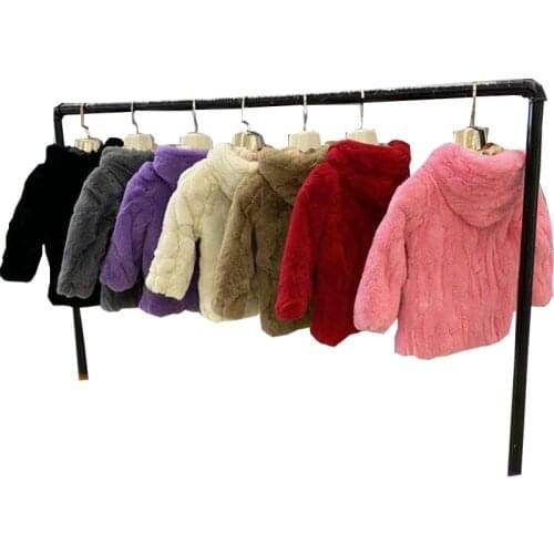 Natural Rex Rabbit Fur Hooded Coats For Girls Winter Russian Kids Warm Hooded Fur Short Jackets BoysHot Genuine Fur Overcoat