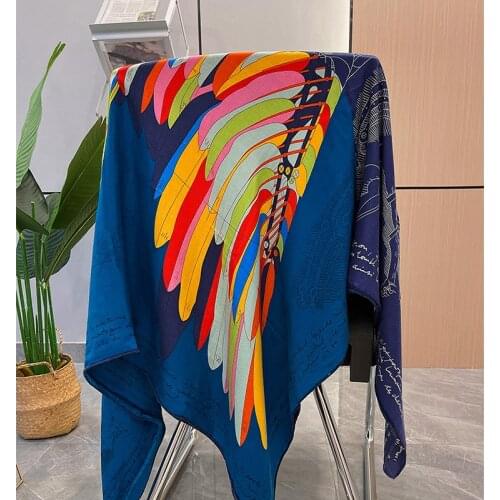 Medieval Pegasus! blue spring autumn silk wool big square scarf silk wool scarf office women shawl Silk+wool, 135*135