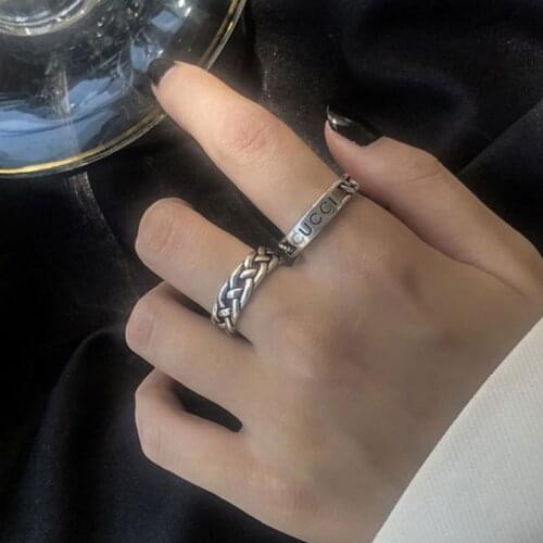 TIMEONLY Korean Style Weave Hollow Open Ring for Women Ladies Letter Statement Ring Charms Accessories Minimalist Party Gift