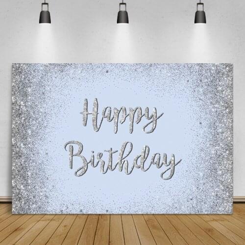 Silver Glitters Happy Birthday Customized Photography Backdrop Friends Party Decor Portrait Photocall Background Vinyl Banner