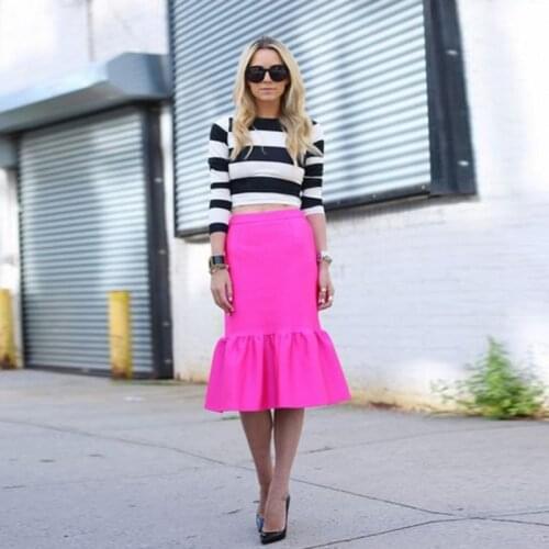 Ins Rise Red Skirt Women saias mulher faldas Ruffles Pleated Skirts Mid Calf Women Tutu Skirt jupe femme