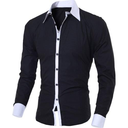 Business Mens Shirts Fashion Personality Patchwork Slim Long-sleeved Dress Shirt Top Blouse Comfortable Brand Chemise Camisas