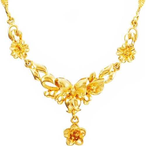 Womens 24K Gold Plated Flower Necklace Bridal Wedding Chain For Women Jewelry friend gift
