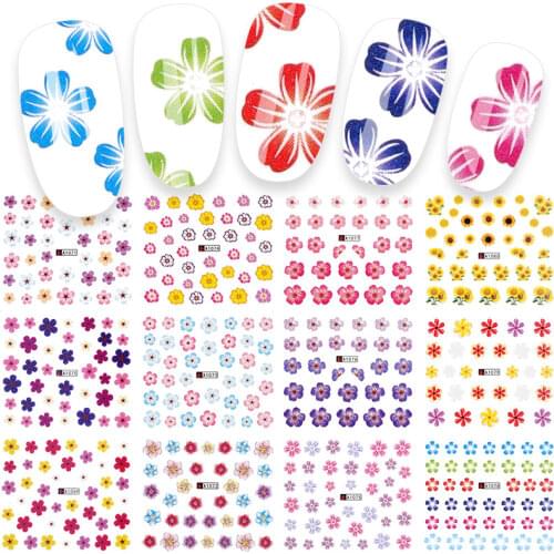 12 Sheet Nail Stickers Flower Design Water Decals Transfer Slider Manicure Summer Nail Art Filigree DecorationDecals