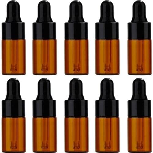50pcs 1ml 2ml 3ml 5ml Glass Amber Essential oil Aromatherapy Dropper Bottles Black Aluminum cap Reagent Drop Eye Liquid Pipette