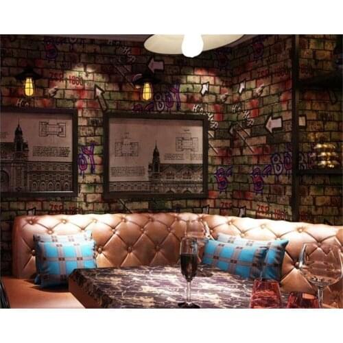 Beibehang American retro British personality letter graffiti wallpaper KTV bar Internet cafe background papel de parede 3d
