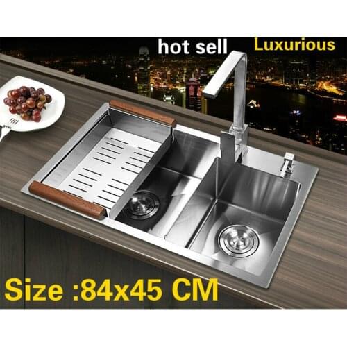 Free shipping Apartment kitchen manual sink double groove high quality food grade 304 stainless steel hot sell 84x45 CM