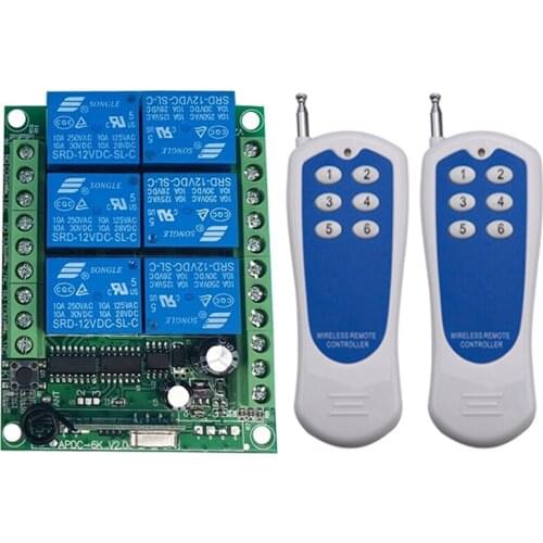 DC 12V 24V 6 CH Channels 6CH RF Wireless Remote Control Switch Remote Control System 6CH 10A Relay Receiver+6 Button Transmitter