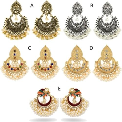 Bollywood Ethnic Bridal Bride Kundan Earrings Peacock Pearls Jhumka Jhumki Indian Bahubali Drop Earrings Fashion Jewelry