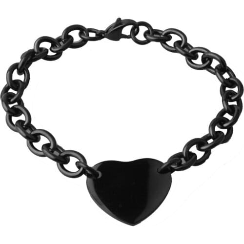 Top Design New 316L Stainless Steel Black Round Tag Hand Made Rolo Link Chain Women Girl Bracelet Bangle 8"*8mm Christmas Gift