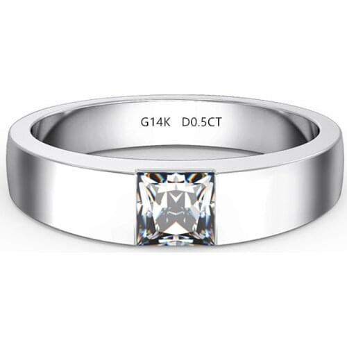 Vintage 1CT Princess Cut VVS1 Moissanite Mens Solid 14Karat White Gold Fine Wedding Anniversary Jewelry For Man