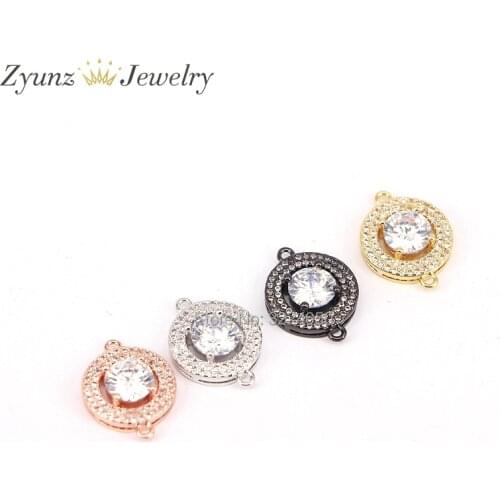 5PCS ZYZ176-1101 Fashion Round Clear Zirconia Charm Beads,Micro Pave CZ Stones Bracelet Connectors/Links, Findings