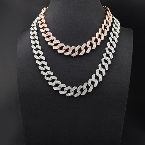 19mm Cuban Link Chains Necklace Fashion Hip Hop Jewelry 3 Row Rhinestones Iced Out Chain Choker Necklaces For Men
