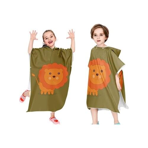 Children Cute Animal Printed Beach Changing Clothes With Hooded For Surf Swimming Absorbent Cloak Wearable Beach Poncho Towels
