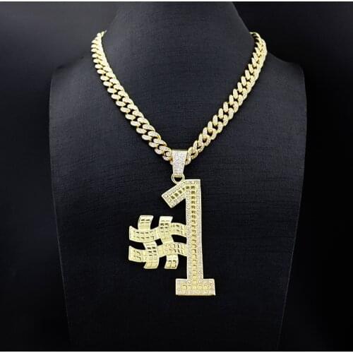 New Hip Hop Big #1 Pendant MenS Jewelry Iced Out Full Rhinestone Cuban Chain Choker Necklace 20 Inch Dropshipping