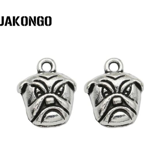 JAKONGO Antique Silver Plated Dog Head Charms Pendant for Jewelry Making Earrings Bracelet Accessories DIY 17x14mm 20PCS/lot