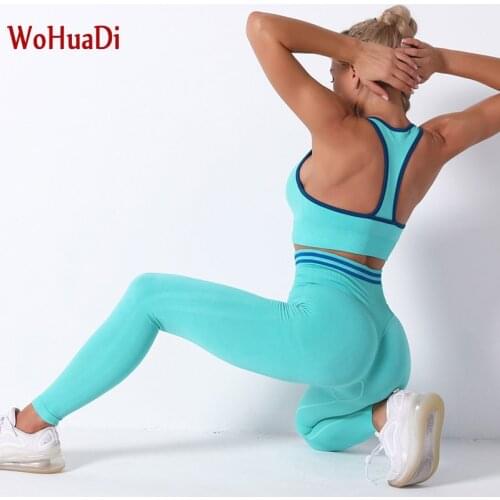 WOHUADI Sexy Seamless Sport Sets Women Two Piece Yoga Sets Crop Top Bra Leggings Workout Outfit Athletic Gym Wear Fitness Set