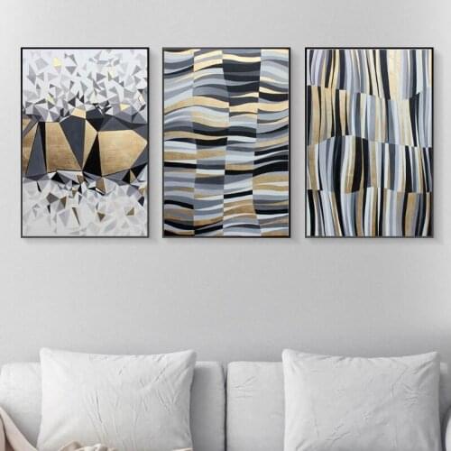 Creative Striped Poster Picture Golden Geometric Fragment Frameless Canvas Wall Artists Living Room Decoration Painting