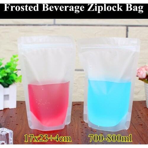 50pcs 700-800ml 17x23+4cm (6.7"x9.1") Frosted Beverage Ziplock Bag Self-sealed Liquid Packaging Party/Wedding Zip Closure Pouch