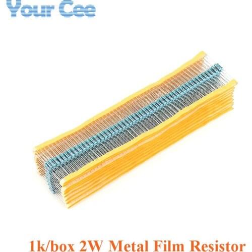 1000PCS 2W Metal Film Resistor Resistance 1% 1M 100R 220R 470R 1K 10K 100K 1.5K 2.2K 4.7K 10K 22K 47K 2.2 4.7 10 22 47 100 ohm