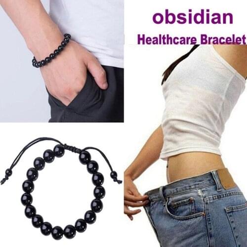 Fashion Round Obsidian Healthcare Bracelets Adjustable Black Natural Stone 10Mm Bead Bracelet For Women Men Yoga Jewelry